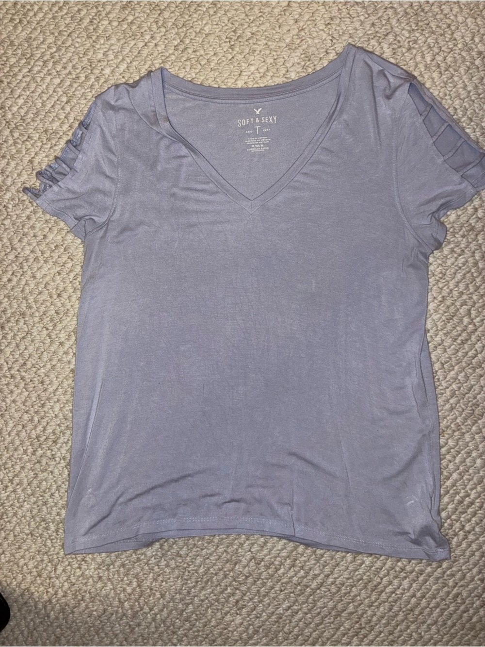 American Eagle Outfitters Lavender V-Neck Short Sleeve Tee
